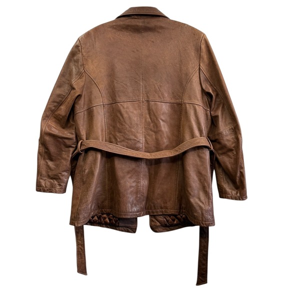 Retro‎ Wilsons Leather Women's Jacket Brown Genuine Leather Belted Blazer Size L - Picture 3 of 9